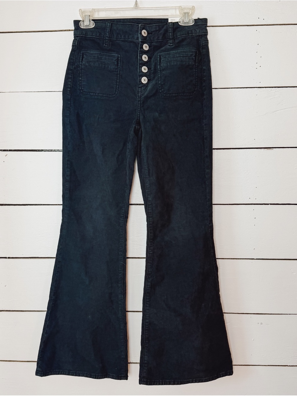 American Eagle Outfitters Black High-Rise Flare Jeans with Button Front